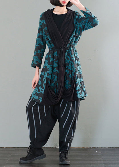Green Oversized Patchwork Jacquard Cotton Cardigan Fall