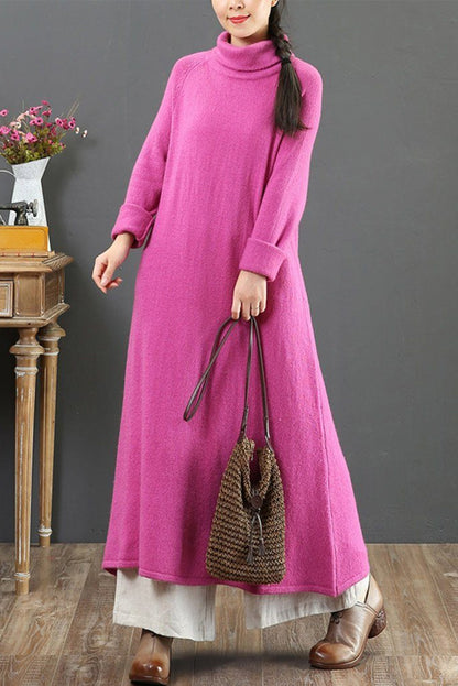 -winter Wool High Collar Long Sleeve Dress