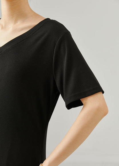 Black Side Open Long Tops and Chiffon Straight Pants Two Piece Set Summer