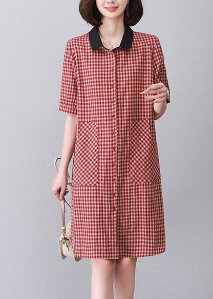 Boutique Red Peter Pan Collar Plaid Mid Dress Summer