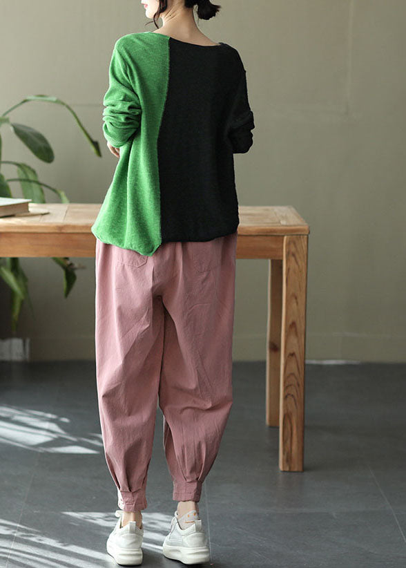 Colorblock O-neck Oversized Patchwork Knit Tops Spring