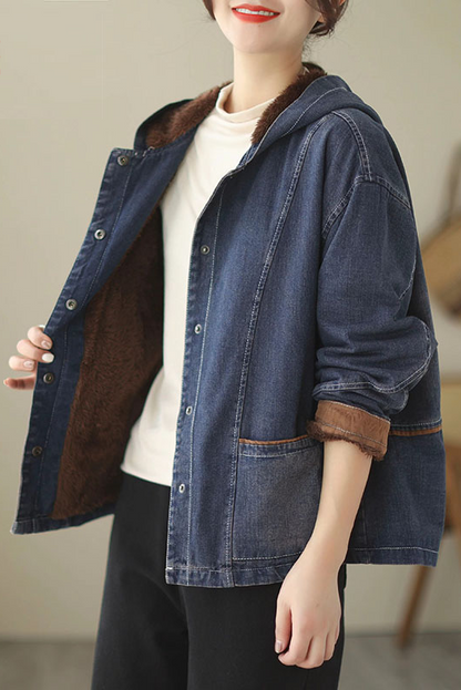 Fall Retro Versatile Short Denim Jacket Hooded Denim Jacket