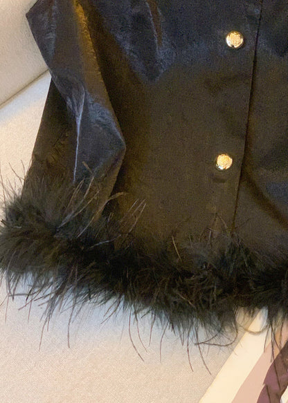 Black Feather Patchwork Waistcoat Sleeveless
