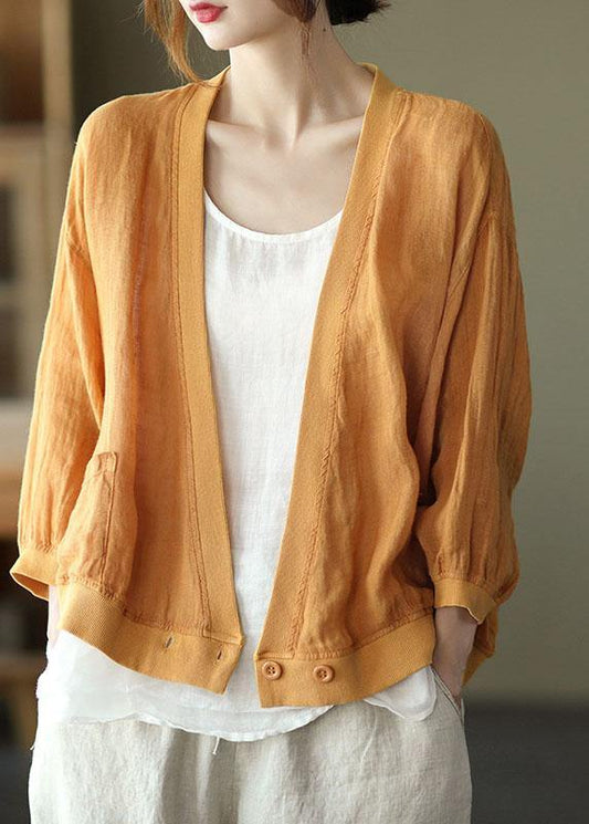 Yellow Patchwork Pockets Fall Button Long Sleeve Shirt Tops