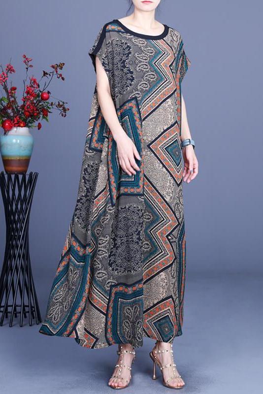 Geometric Print Pocket O Neck Maxi Dress