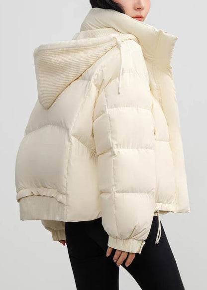 White Hooded Pockets Drawstring Duck Down Down Coats Winter