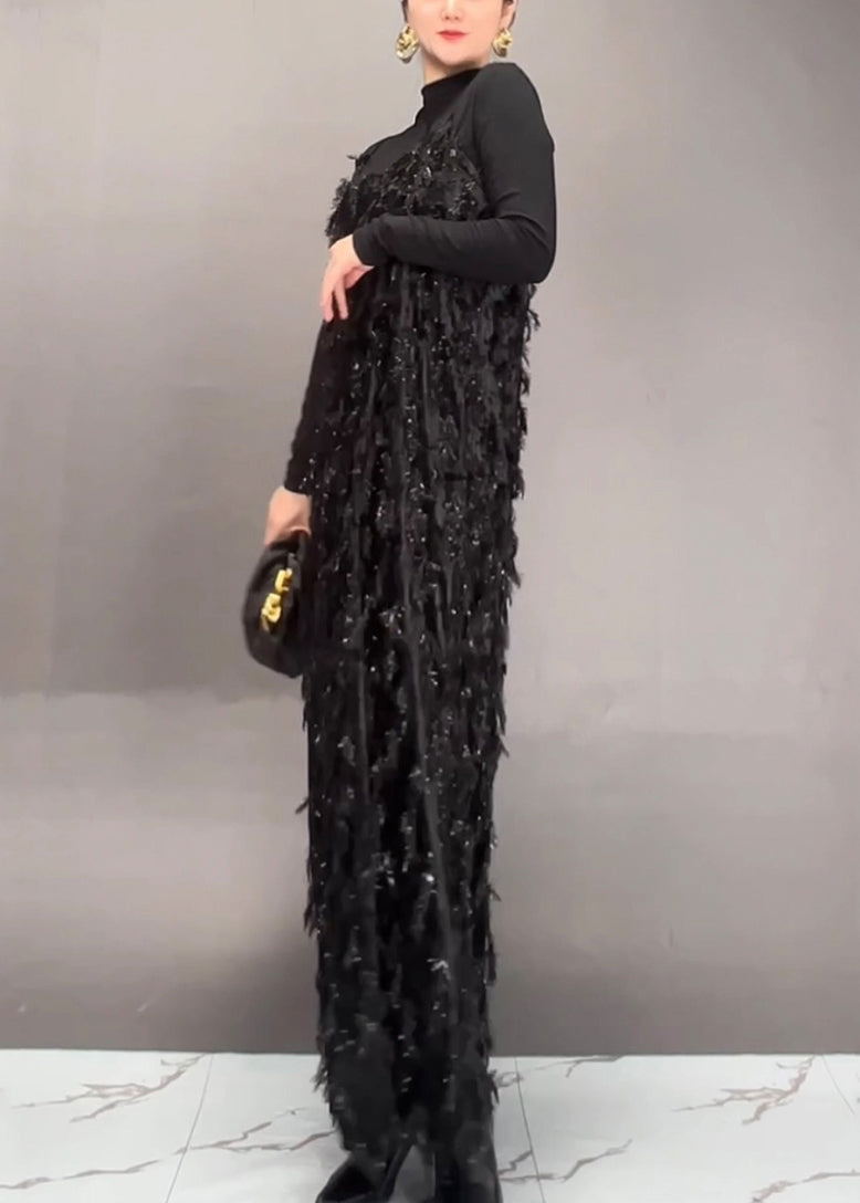 Mulberry Tassel Top and Maxi Dress Two Pieces Set Fall