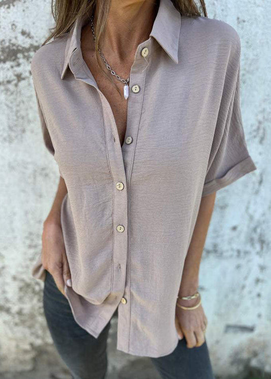 Khaki Peter Pan Collar Button Cotton Top Summer