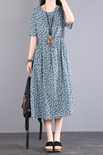 Summer New Printed Dress Short Sleeve Long Dress