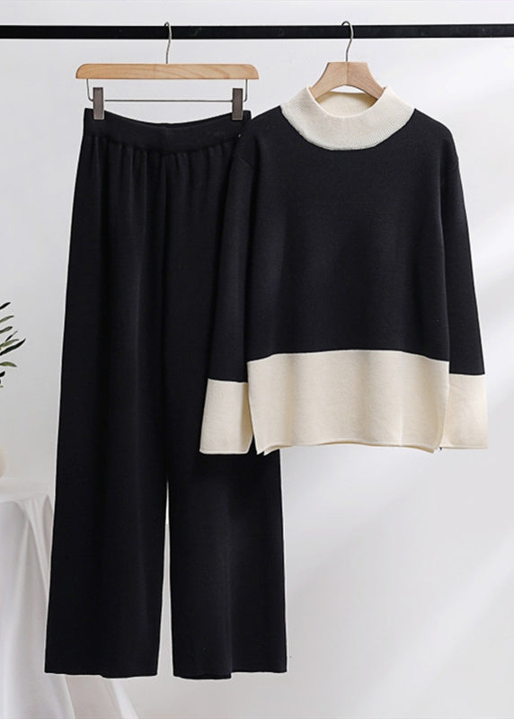 Boutique Dark Khaki O Neck Knit Two Piece Set Outfits Winter