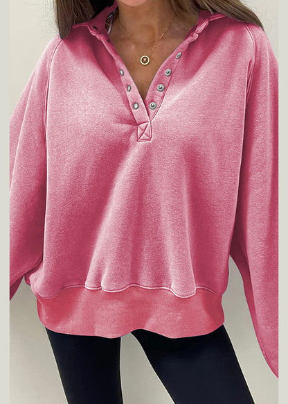 Pink Peter Pan Collar Cotton Sweatshirt Lantern Sleeve