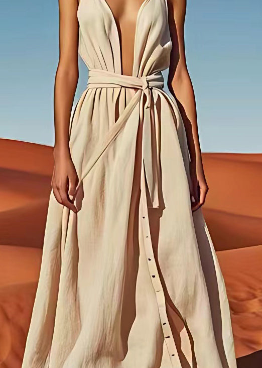 Off the Shoulder Tie Waist Cotton Long Dress Summer