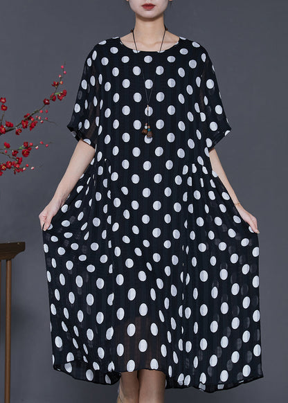 White Round Dot Oversized Chiffon Holiday Dress Summer