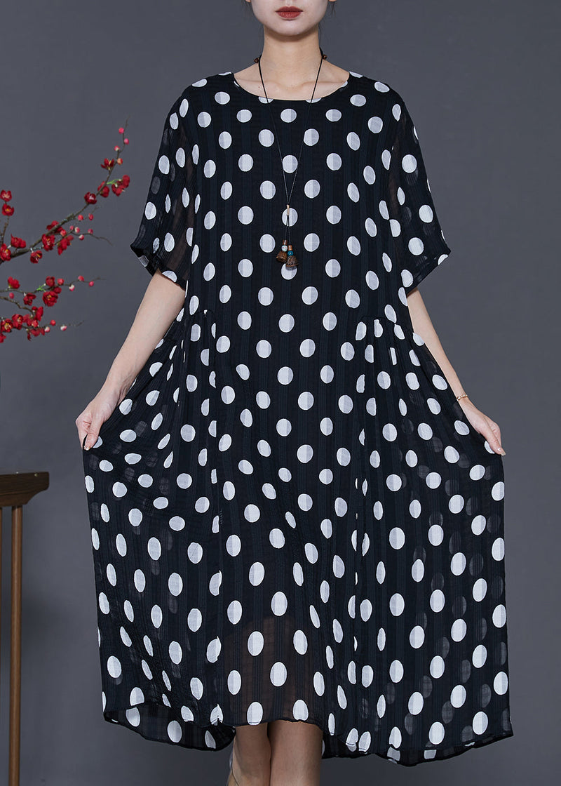 White Round Dot Oversized Chiffon Holiday Dress Summer