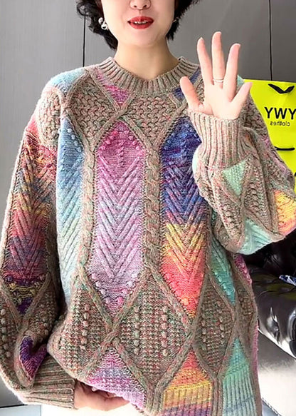 Multicolor O Neck Knit Sweater Tops Spring