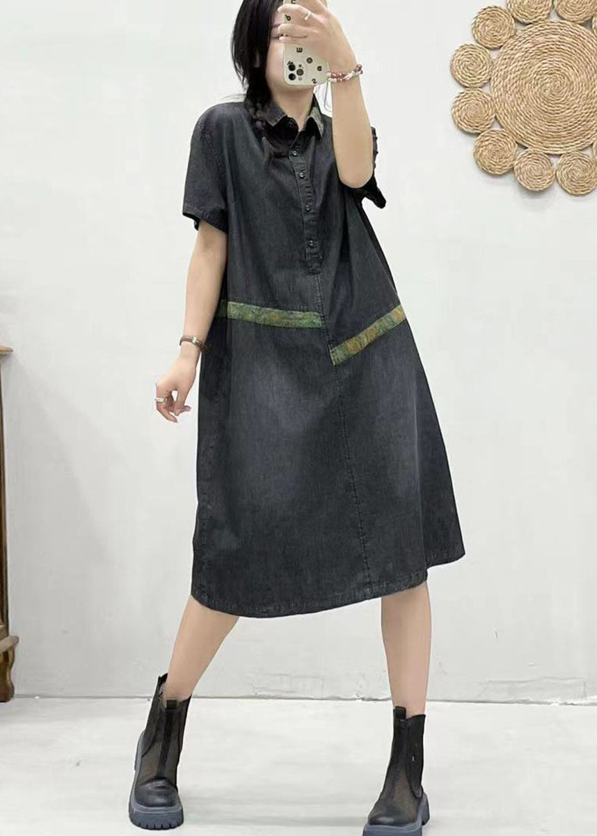 Blue Peter Pan Collar Patchwork Denim Dress Summer