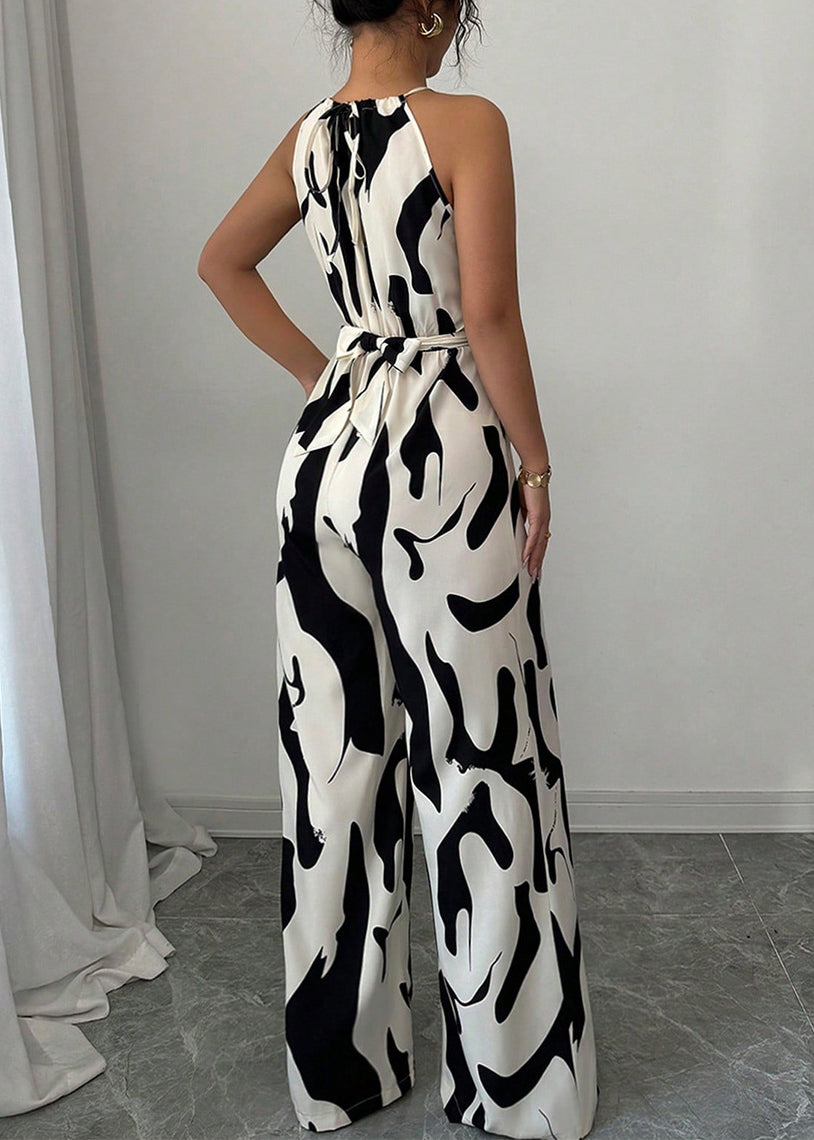 European and American Style Zebra Pattern Strap Jumpsuit