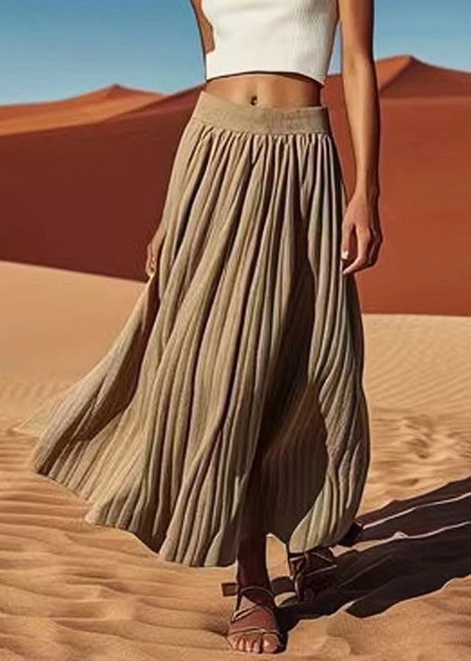 Grey Elastic Waist Cotton Pleated Skirt Summer