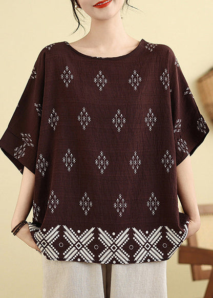 Dark Brown Print T Shirt Short Sleeve