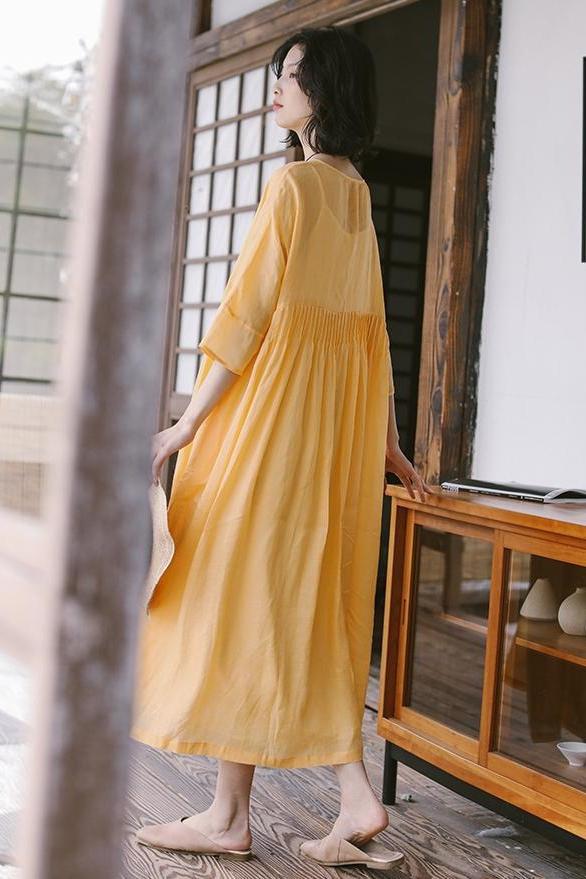 Summer Thin Linen Loose Dresses Outfits