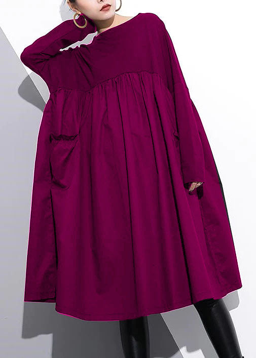 Cinched O Neck Cotton Clothes for Tutorials Purple Dresses
