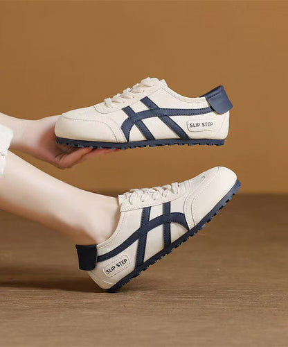 Splicing Flat Shoes Blue Faux Leather Lace Up