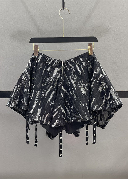 Black High Waist Zippered Tassel Skirts Asymmetrical