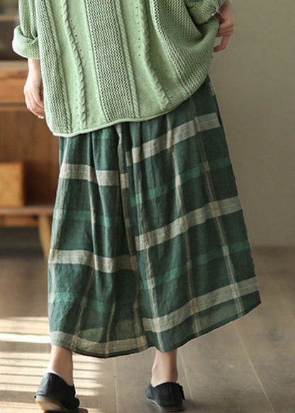 Green Plaid Tie Waist a Line Skirts