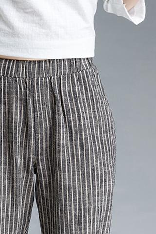Lotstrends Stripe Cotton Linen Pants