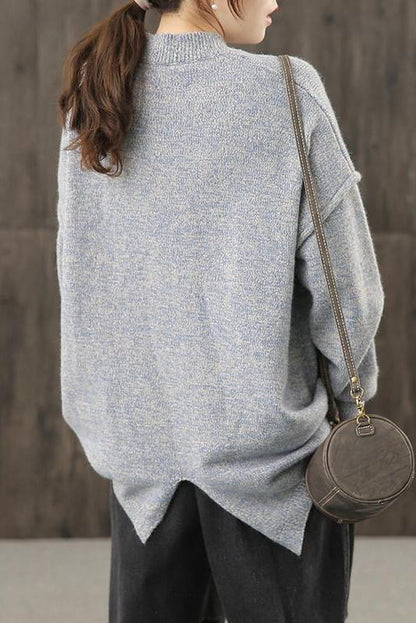 Knitted Button Split Hem Sweater