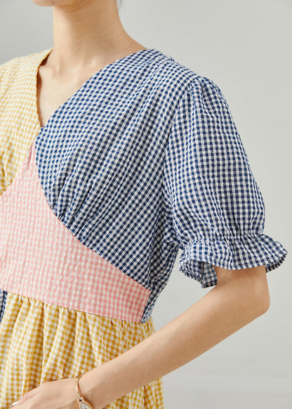 Colorblock Plaid Patchwork Cotton Dresses Summer