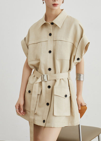 Khaki Workwear Style Pockets T-shirt Dress Summer