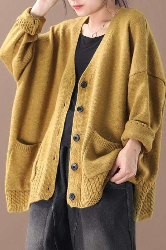 Knitted V-neck Cotton Cardigan Sweater Coat