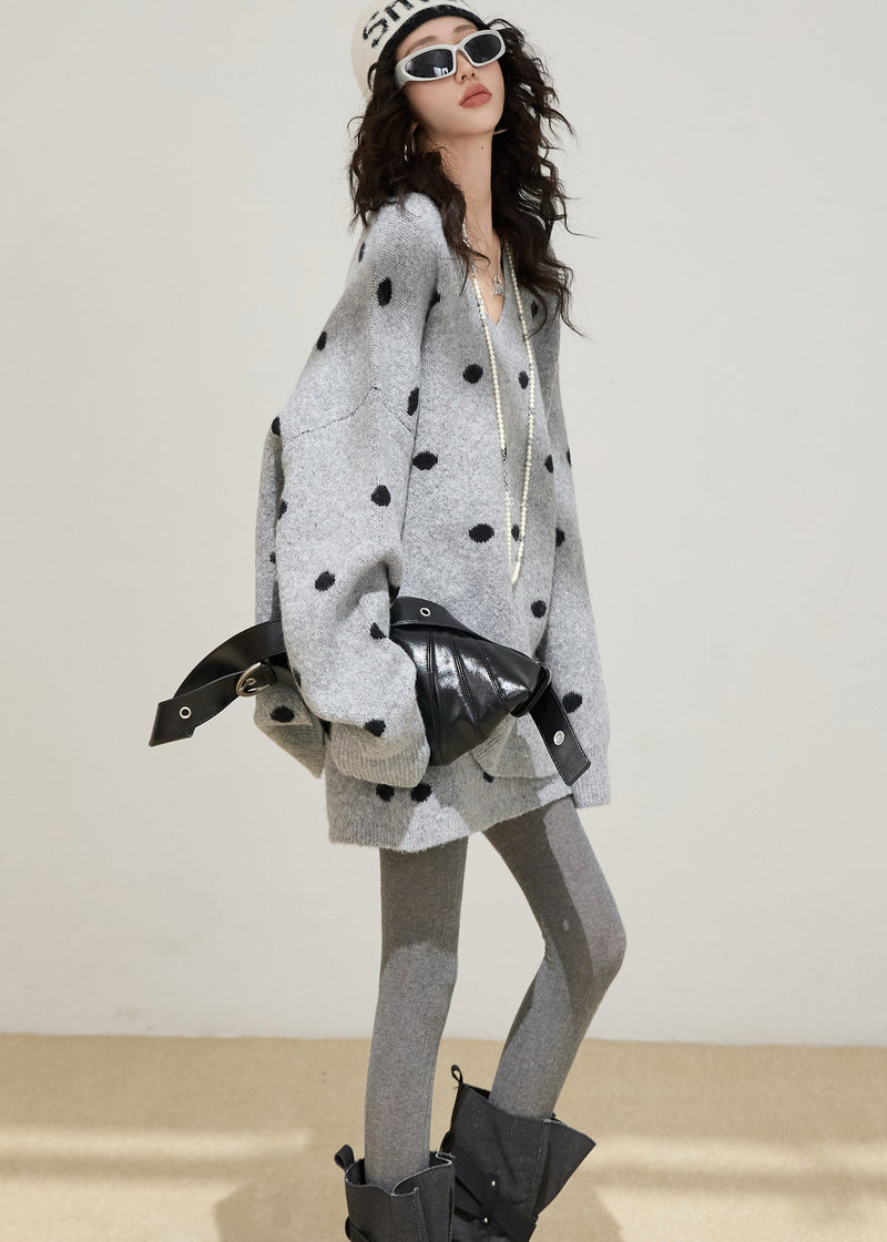 Grey Oversized Cozy Knit Two Pieces Set Winter