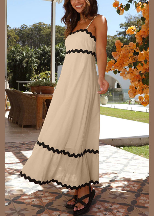 Apricot Patchwork Cotton Spaghetti Strap Dress Summer