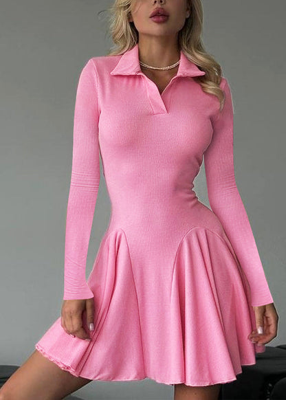 Slim Fit Blue Peter Pan Collar Wrinkled Cotton Dress Fall