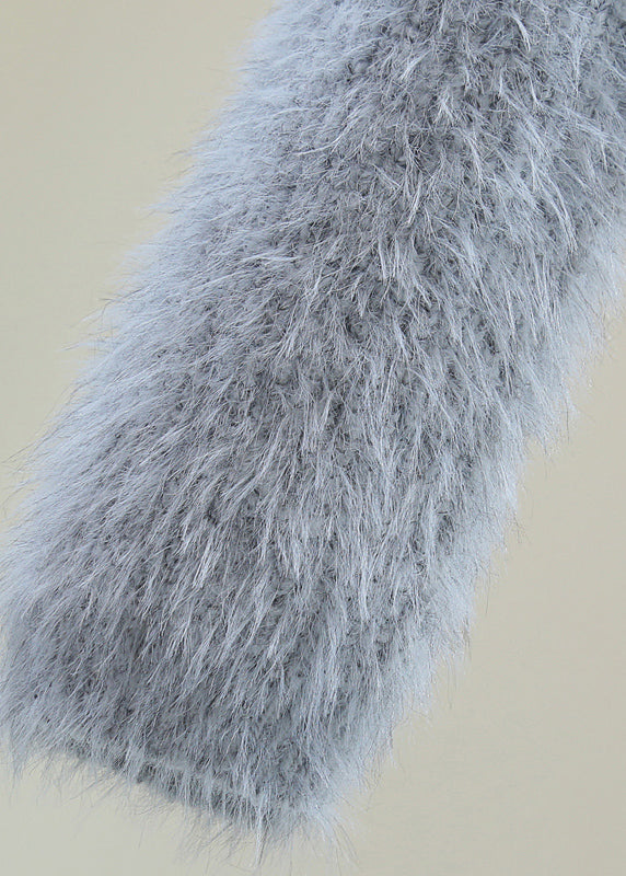 Classy Grey V Neck Bow Ma Hai Mao Cotton Knit Sweaters Winter