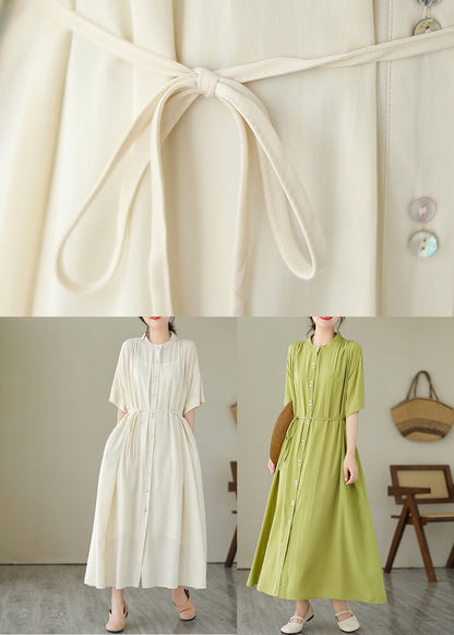 Green O-neck Button Maxi Dresses Summer