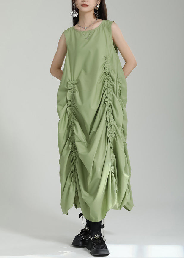Grass Green O-neck Maxi Dress Sleeveless