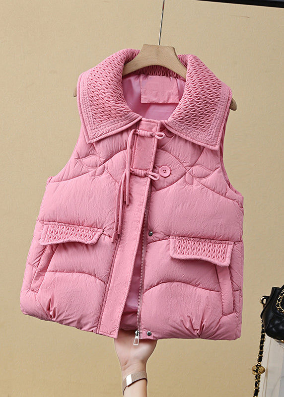 Pink Zip Up Patchwork Fine Cotton Filled Vest Sleeveless