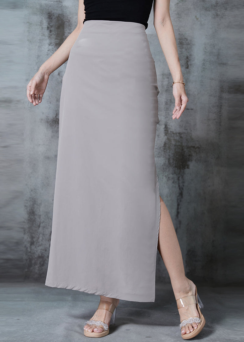 Grey Side Open Silm Fit Spandex Wraped Skirts Fall