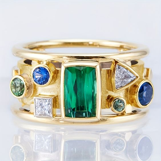 Colorful Inlaid Zirconia Gold Ring
