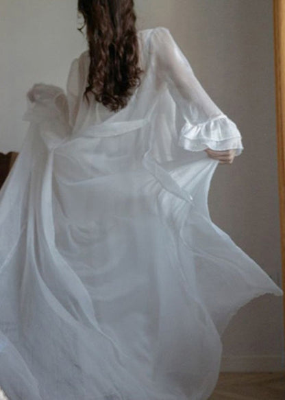 Novelty White V Neck Embroideried Chiffon Cardigans and Slip Dress Two Pieces Set Summer