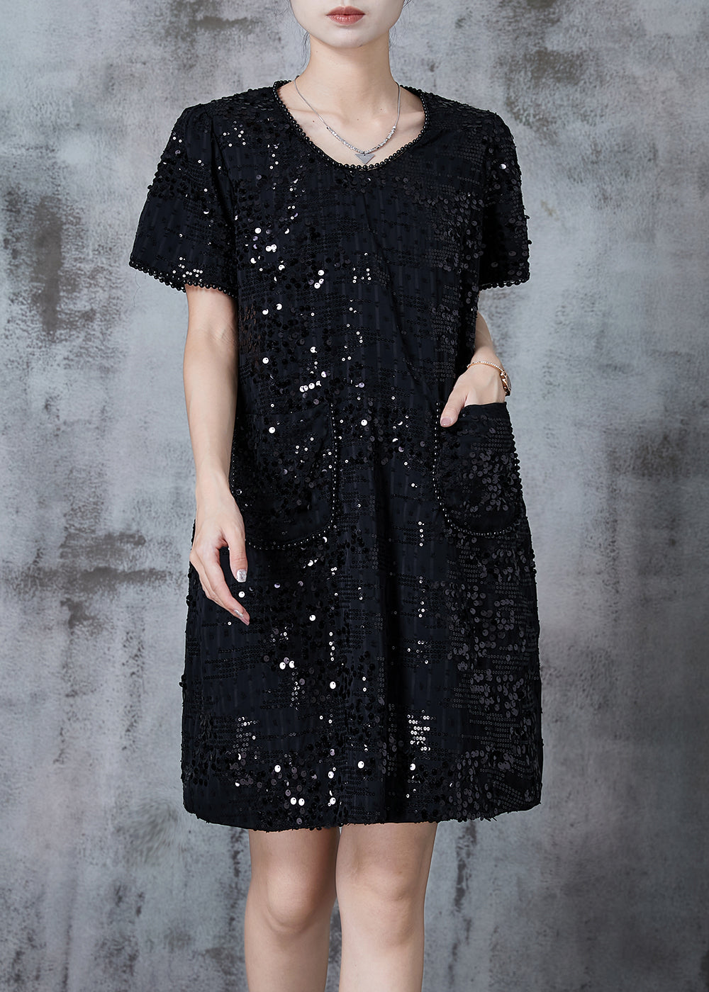 Black Sequins Nail Bead Party Dresses Summer