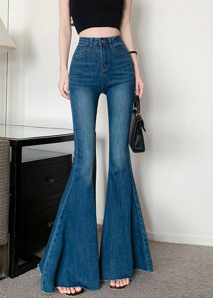 Navy Tummy Control Denim Bell-bottom Trousers Spring
