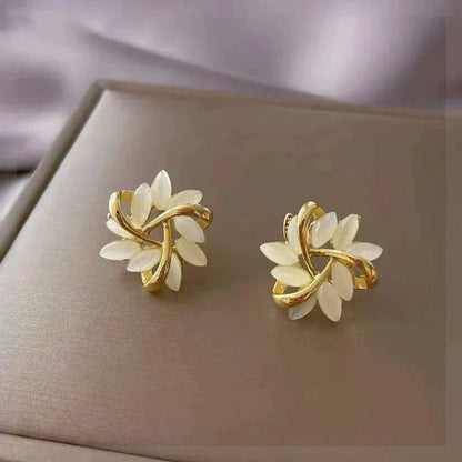 White Opal Earrings in Gold