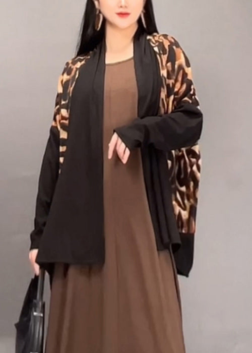 Leopard V Neck Patchwork Cotton Cardigan Fall