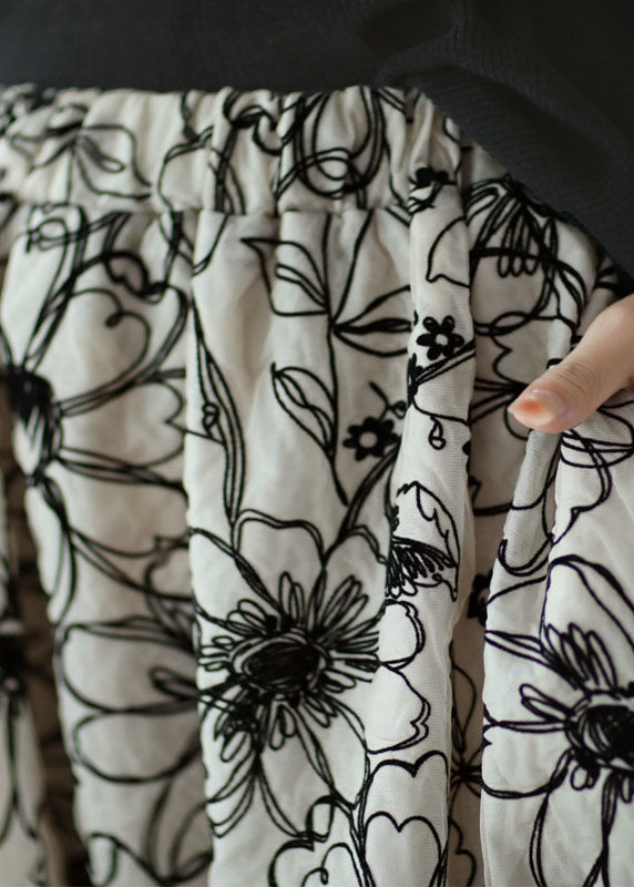 Beige Wrinkled Embroidered Linen Skirt Summer