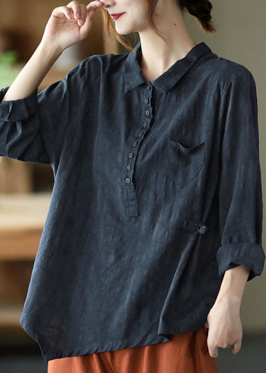 Black Button Asymmetrical Design Fall Shirt Long Sleeve