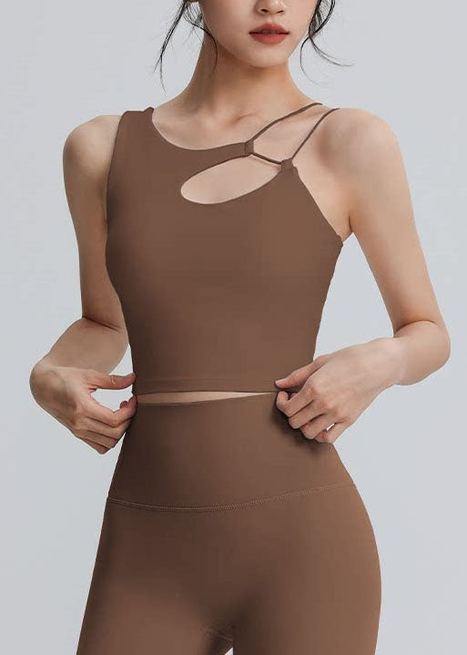 Modern White Hollow Out Backless Sports Bra Tank Top